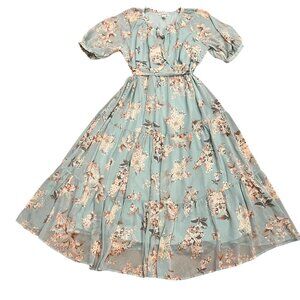 Motherhood Floral Tiered Midi Dress, Mint Green, M